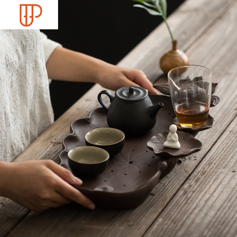 现代 储水式复古荷花家用 简约干泡台茶具托盘小茶台客厅 国泰家和