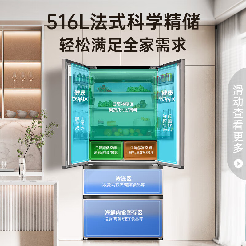 容声BCD-516WKM1MPGZA WILL养鲜平嵌516升法式多门四开门薄嵌冰箱高清大图