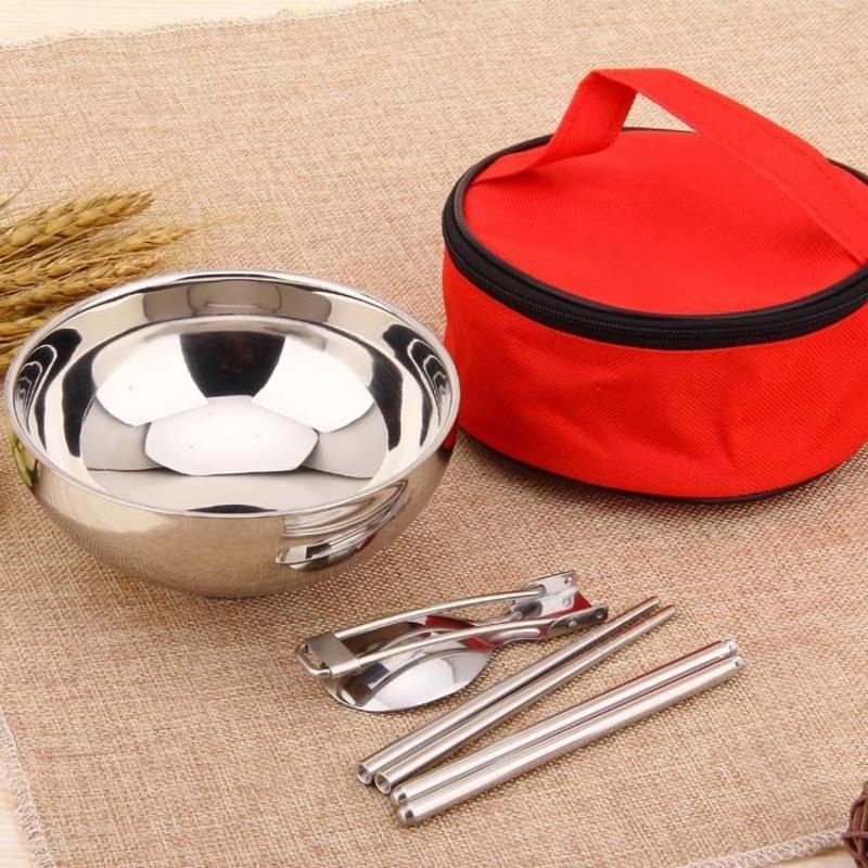 户外餐具碗不锈钢便携野营野餐包便携餐具儿童成人碗筷旅行套装 单人