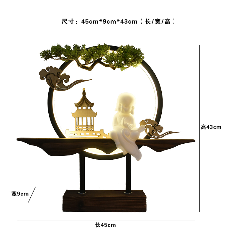 中式禅意摆件灯圈茶室客厅玄关桌面陶瓷人物摆设创意家居软装饰品 三维工匠 云亭-窈窕淑女高清大图