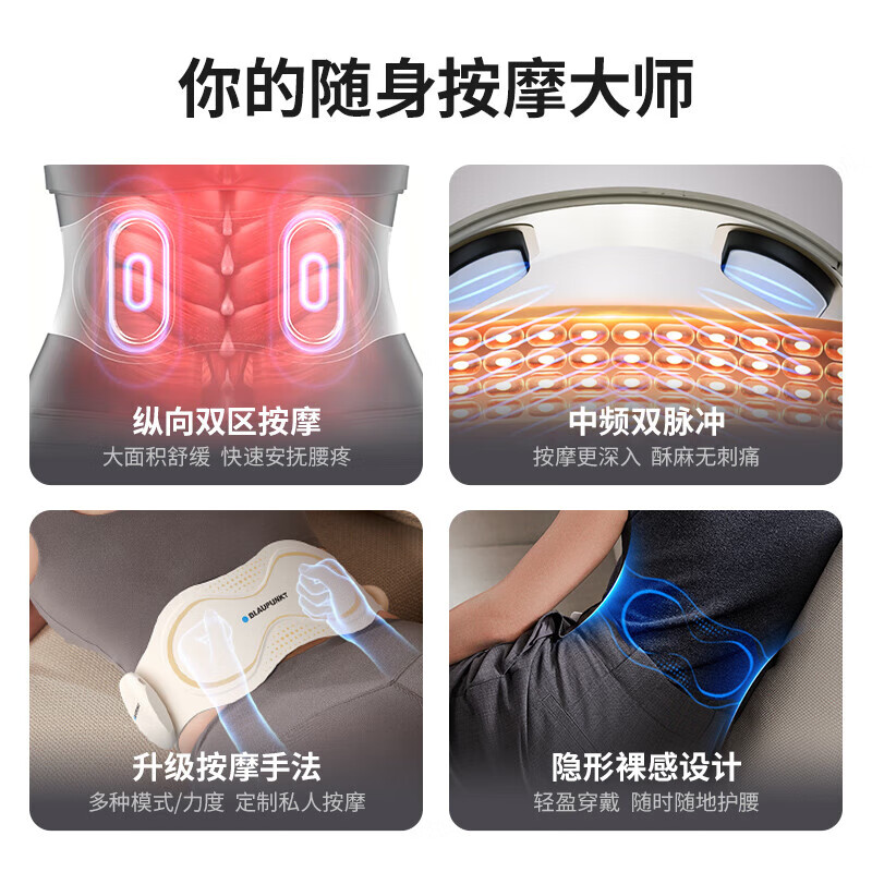 BLAUPUNKT蓝宝腰部按摩器 按摩腰带腰腹热敷按摩仪隐形护腰椎加热暖宫姨妈神器暖肚子YF08两大分区-双脉冲高清大图