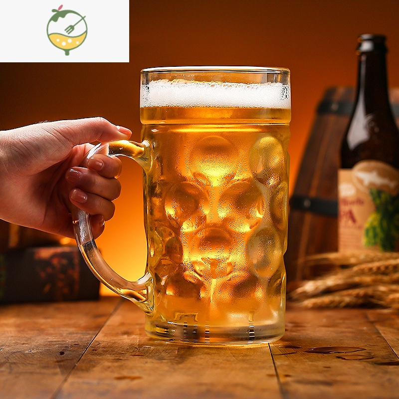 yicheng1000加厚啤酒杯超大容量玻璃杯带把大号英雄杯酒吧大扎啤杯