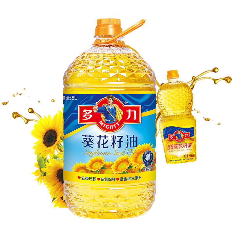 多力葵花籽油5L+238ml物理压榨一级食用油四升家用桶装油炒菜健康营养油酥田推荐