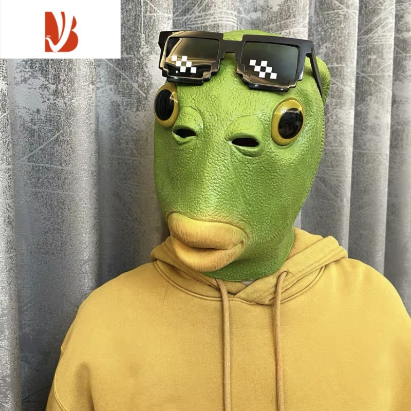 三维工匠抖音绿头鱼头套面具可爱搞怪搞笑沙雕鱼头怪怪绿鱼人网红全脸