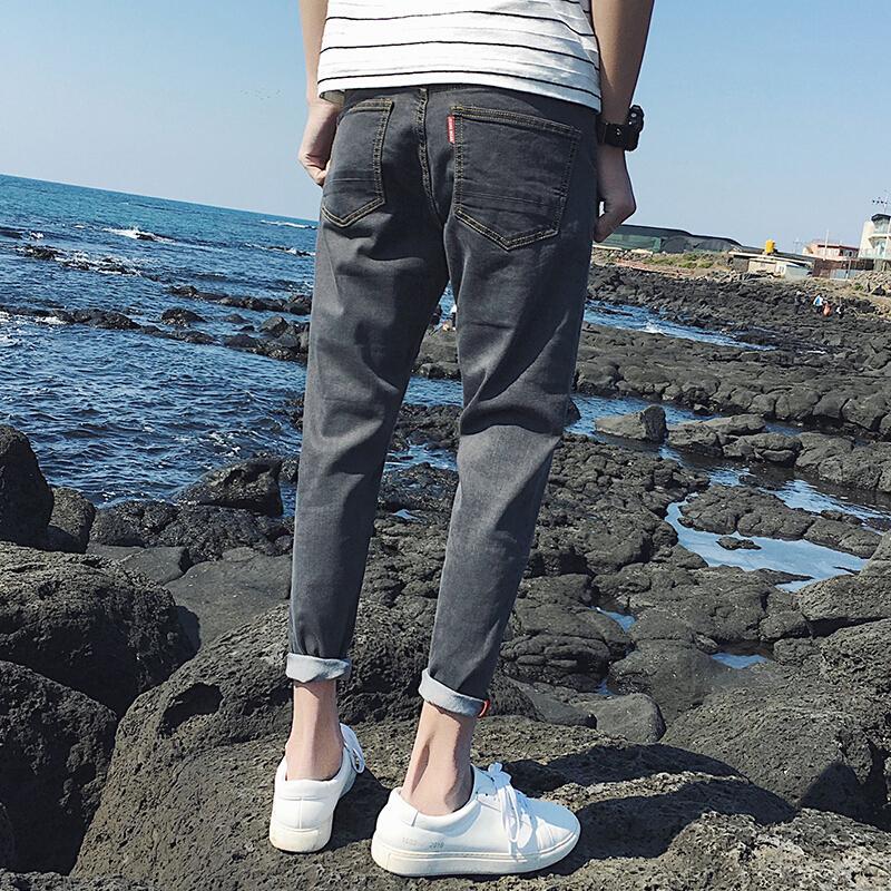 夏季薄款九分裤男士牛仔裤修身韩版潮流弹力小脚男生春季9分裤子