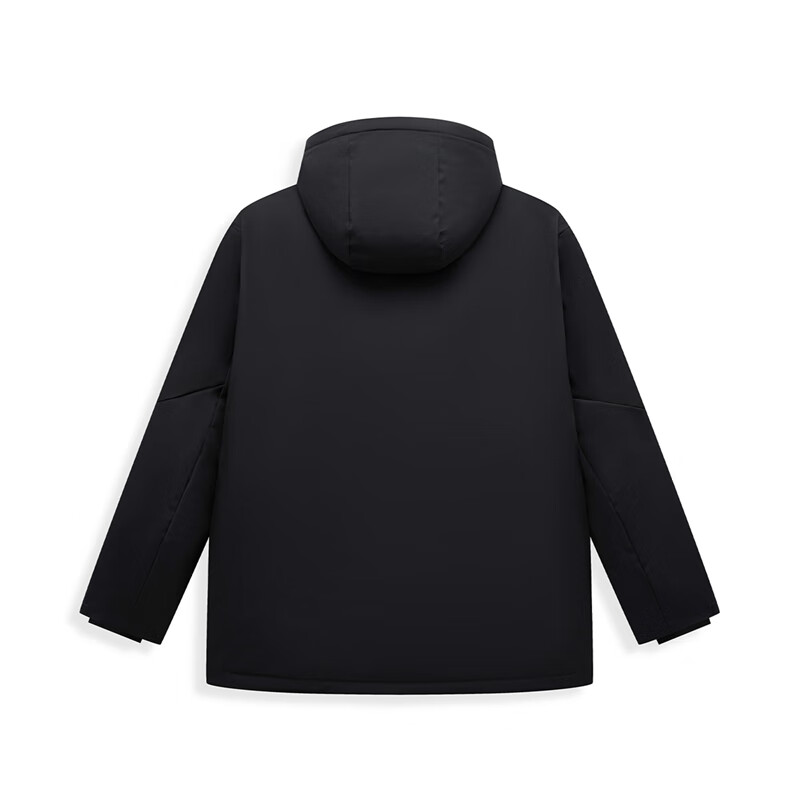 特步(Xtep)男装新款鹅绒加厚保暖连帽中长羽绒服外套976429640184 正黑色 ZP高清大图