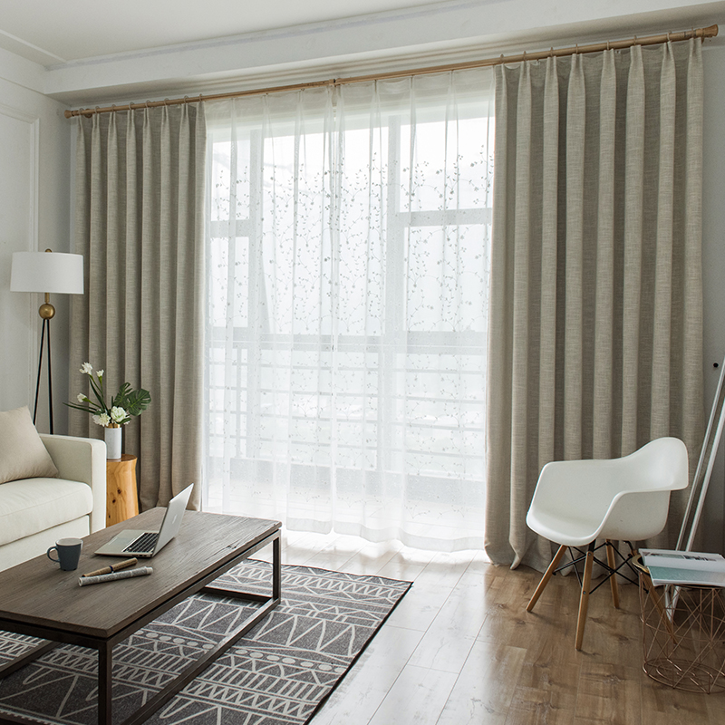 京城派 纯色窗帘加厚遮光纯色棉麻窗帘布料简约现代客厅卧室定制成品窗帘高清大图