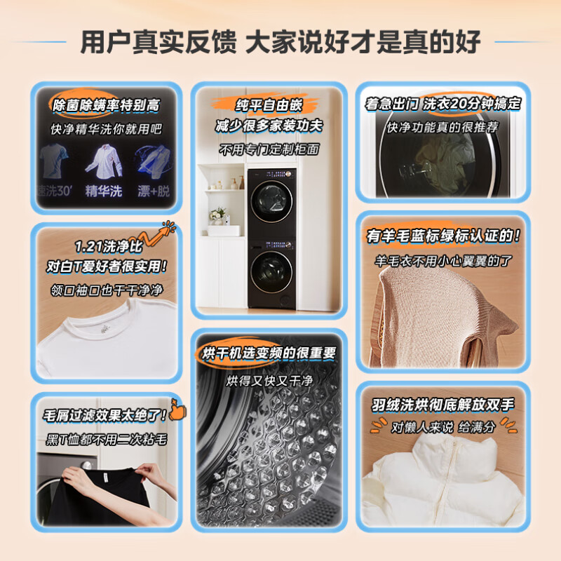 美的(Midea)10公斤洗烘套装 全自动滚筒+热泵烘干机1.21高洗净比多重毛屑过滤MG10L01T+HL01T高清大图