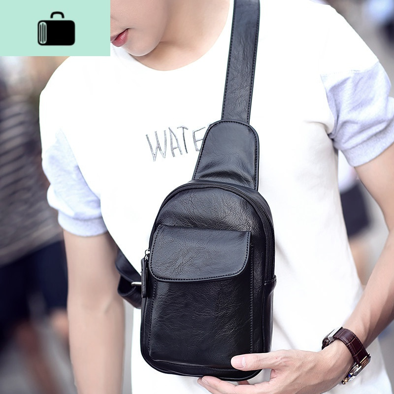 韩版男士胸包男单肩包斜挎包潮流休闲小背包时尚运动胸前小包NEW LAKE 黑色男士单肩包