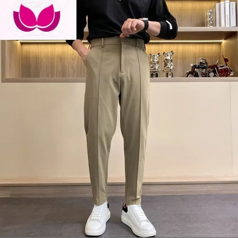 七斓春季男士轻熟风拉明线小西裤百搭英伦风弹力休闲锥形裤潮流直筒裤