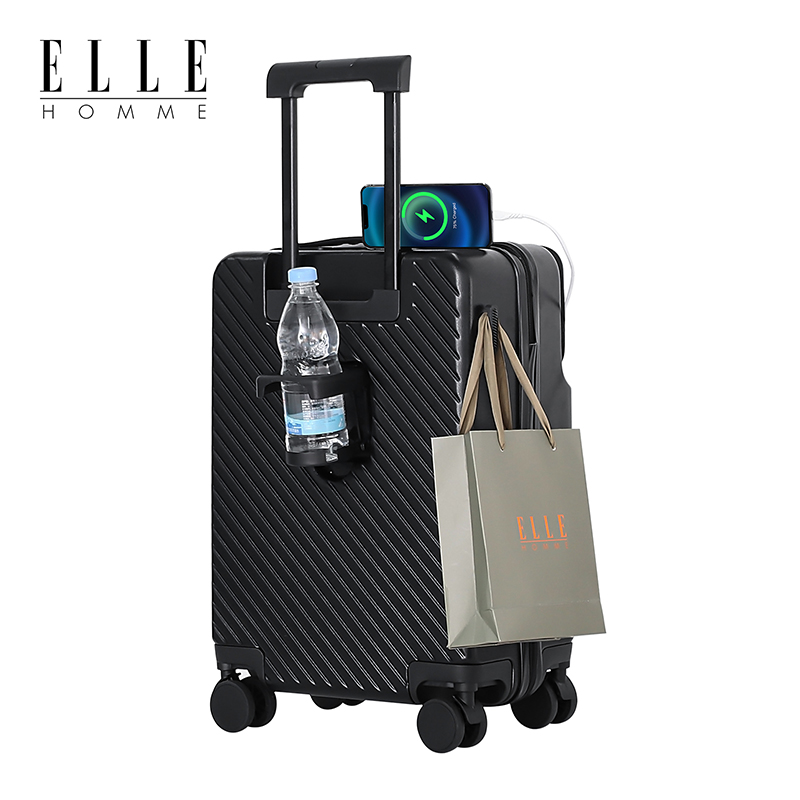 ELLE HOMME EH2308201 前开盖多功能商务拉杆箱 20寸百搭黑