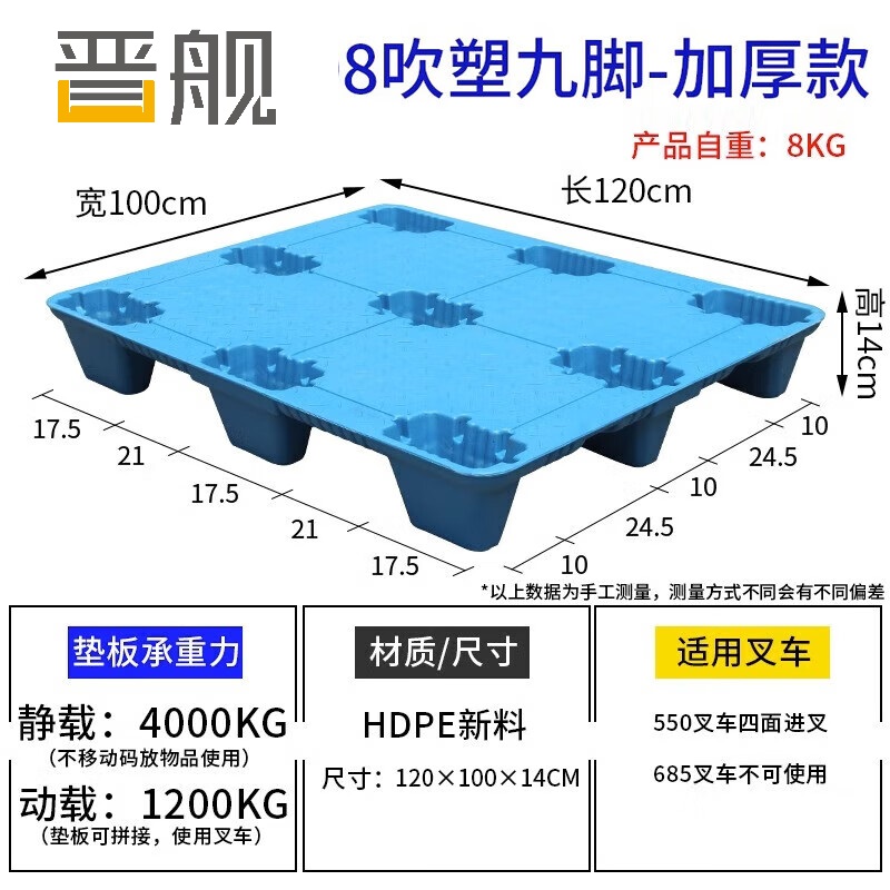 晋舰吹塑托盘叉车托盘物流栈板仓库货物防潮板 1200*1000*140mm高清大图