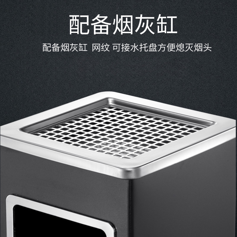 全洛兴不锈钢圆形大号商用垃圾桶立式烟灰桶电梯口高档户外方型黑色烤漆