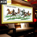 三维工匠精准印布八骏奔腾马到成功十字绣客厅新八骏图丝线 八骏奔腾草原版200X70生态棉线精准印布（大格4股绣）_994