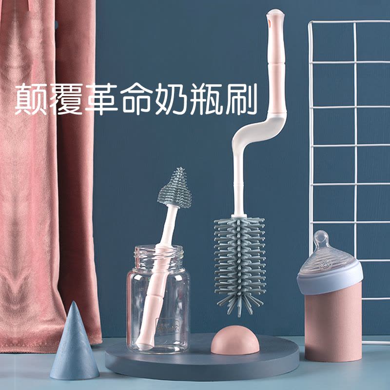 奶瓶刷子奶嘴刷阿斯卡利(ASCARI)清洁刷套装硅胶婴儿奶瓶刷便携清洗360度旋转 奶瓶刷[青柠绿](送吸管刷)图片