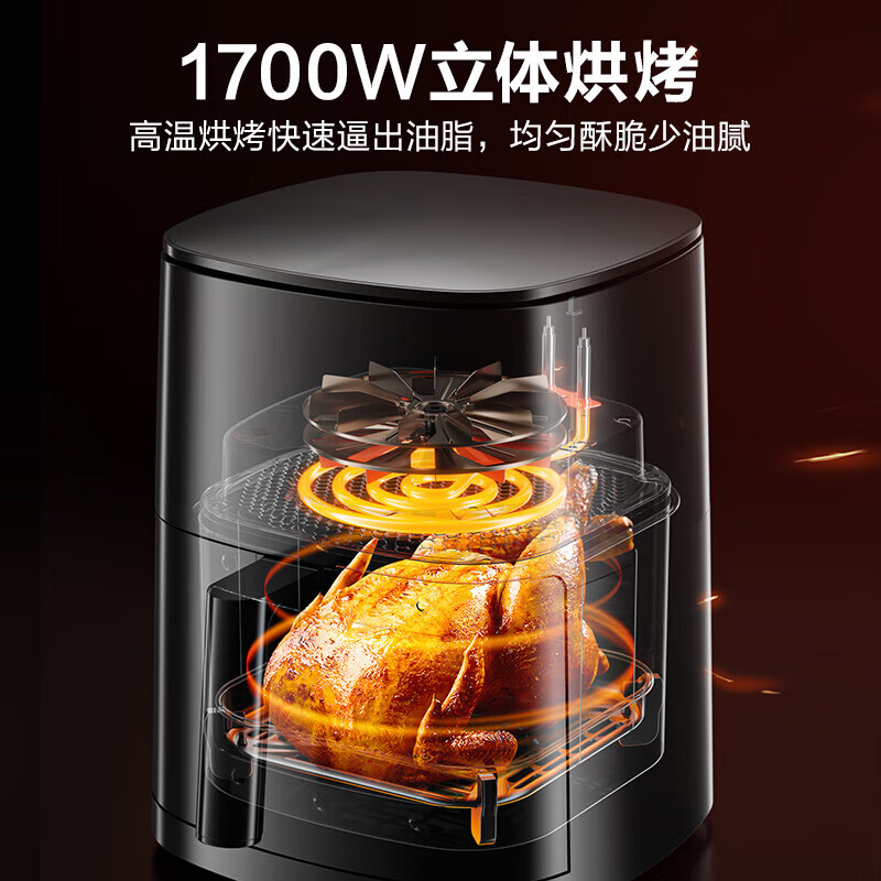 苏泊尔(SUPOR)空气炸锅家用6升大容量可视不用翻面蒸汽嫩炸大功率全自动薯条机高清大图