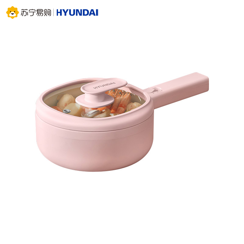 韩国现代(HYUNDAI)电煮锅宿舍学生锅家用多功能一体小电锅小型煮面电热火锅QC-DZ2712 少女粉 蒸笼款