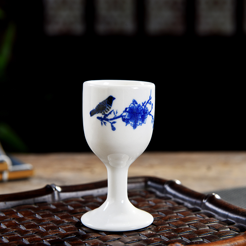 陶瓷白酒杯家用烈酒杯高脚杯黄酒小酒盅创意一口杯黄酒具仿古套装喜上