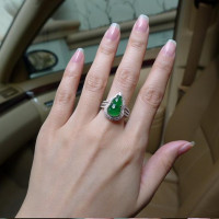 翡翠形阳绿满绿起荧光葫芦形戒指18k金镶嵌翠玉指环女款带证书送女朋友七夕情人节礼物