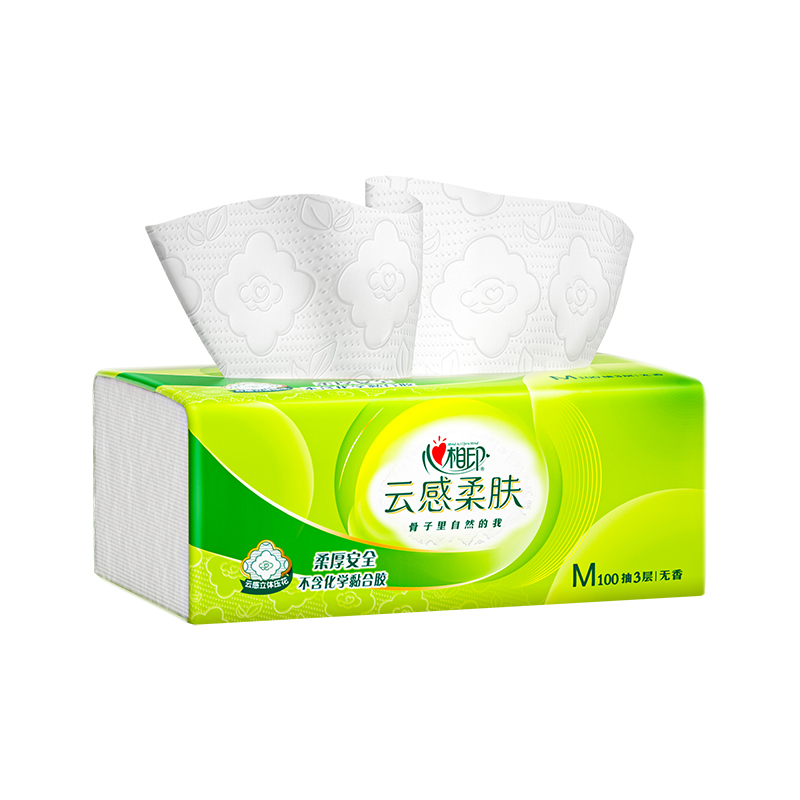 心相印DT18100(箱装)云感100抽24包三层立体压花塑装纸面巾高清大图