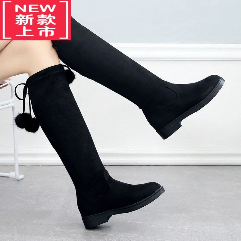 可莉允蝴蝶结时尚女童靴秋冬新款加绒长靴不过膝女孩高筒靴弹力长筒靴子图片