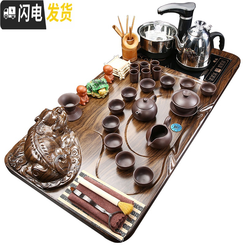 三维工匠全自动茶盘茶具套装家用陶瓷功夫茶具智能电磁炉茶台茶道实木整套 立体佛唐诗JC高清大图