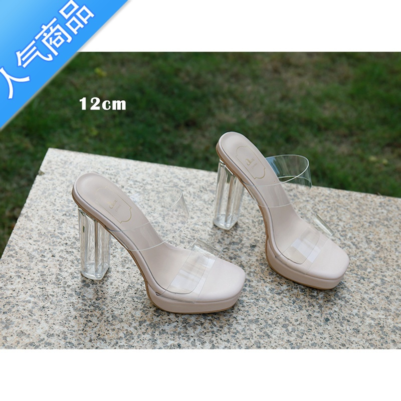 SUNTEK韩系网红透明气质时装高跟凉鞋2023年女新款防水台小码女鞋夏超火