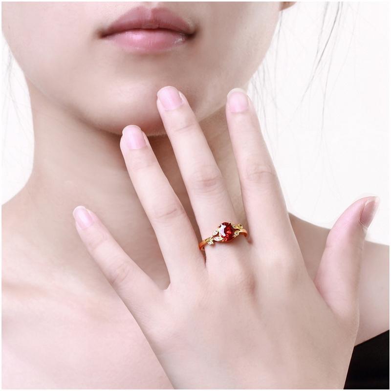 R277Women Rings Crystal 欧美黄金红宝石水晶宽简约戒子女戒指环送女朋友七夕情人节礼物