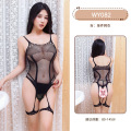 九里晴川双条纹吊带网格透视魅力性感免脱开档透视网衣连体睡衣 九里晴川WY082【连体网衣-开裆】 均码_150
