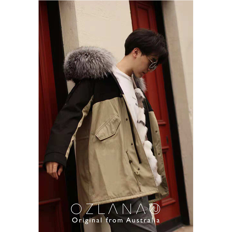 澳洲OZLANA FOOTWEAR UGG 2018冬季女欧美皮草单宁连帽心跳牛仔情侣系列派克大衣外套 情侣装中长款