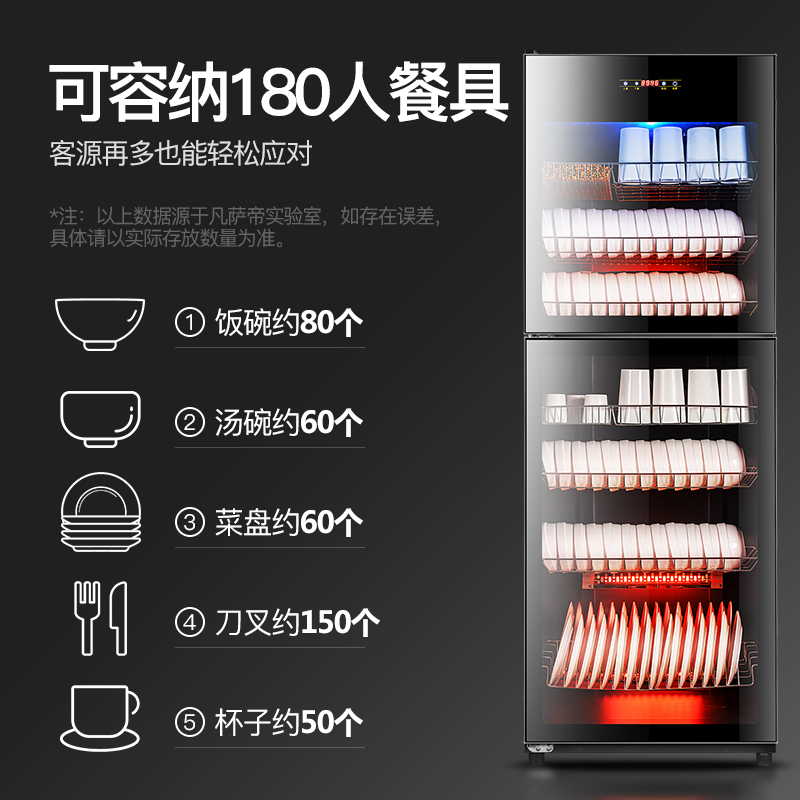凡萨帝(fasato)320L大容量消毒柜(304层架)YTP380商用双室分控饭店酒店专用碗筷消毒收纳柜国标二星