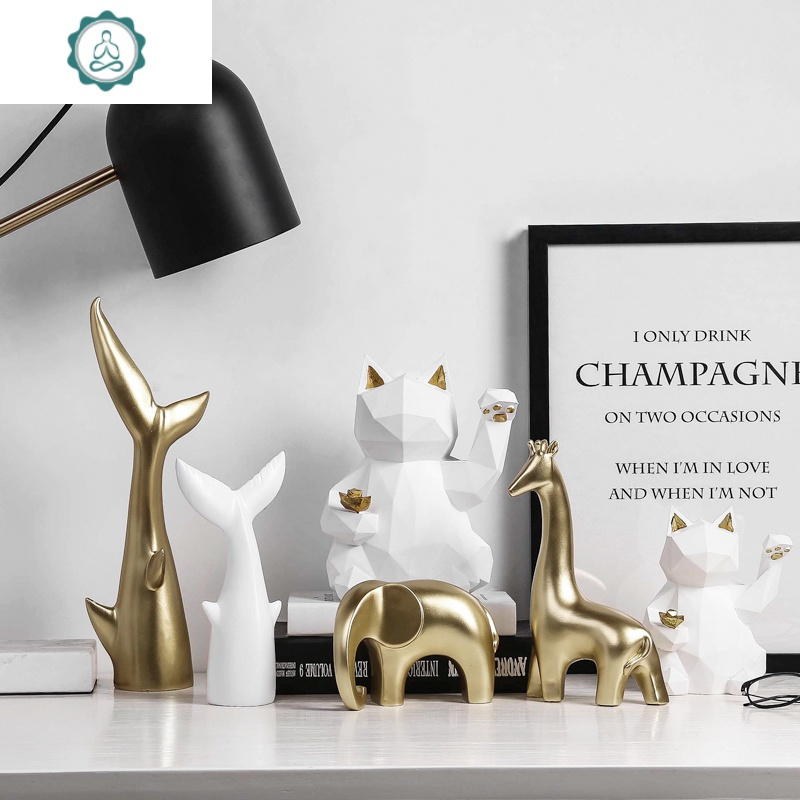 北欧几何猫办公桌小摆件办公室客厅创意摆设家居柜酒柜装饰品 封后