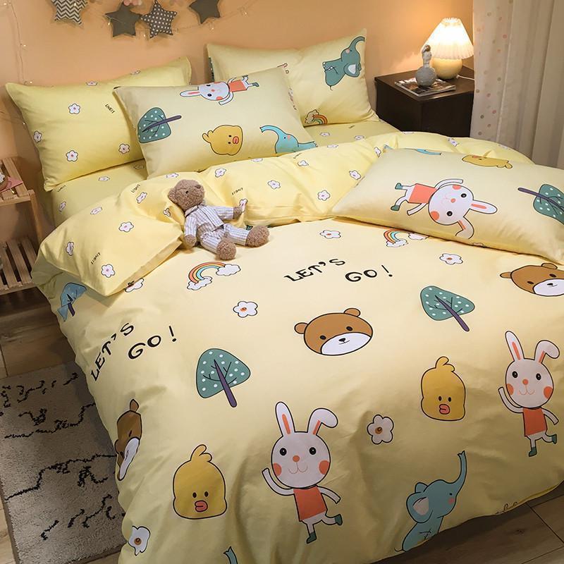 家柏饰(CORATED)四件套全棉全棉100床上用品宿舍三件套公主风少女心4北欧被套床单 全棉四件套动物园 2.0m床（床单款四件套）【适合220*240cm被芯】