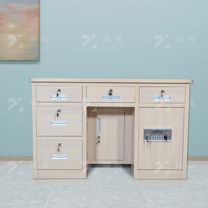 臻远 BXZ-04 钢制保险桌可投币收银财务桌1.2m白木纹五斗电子锁