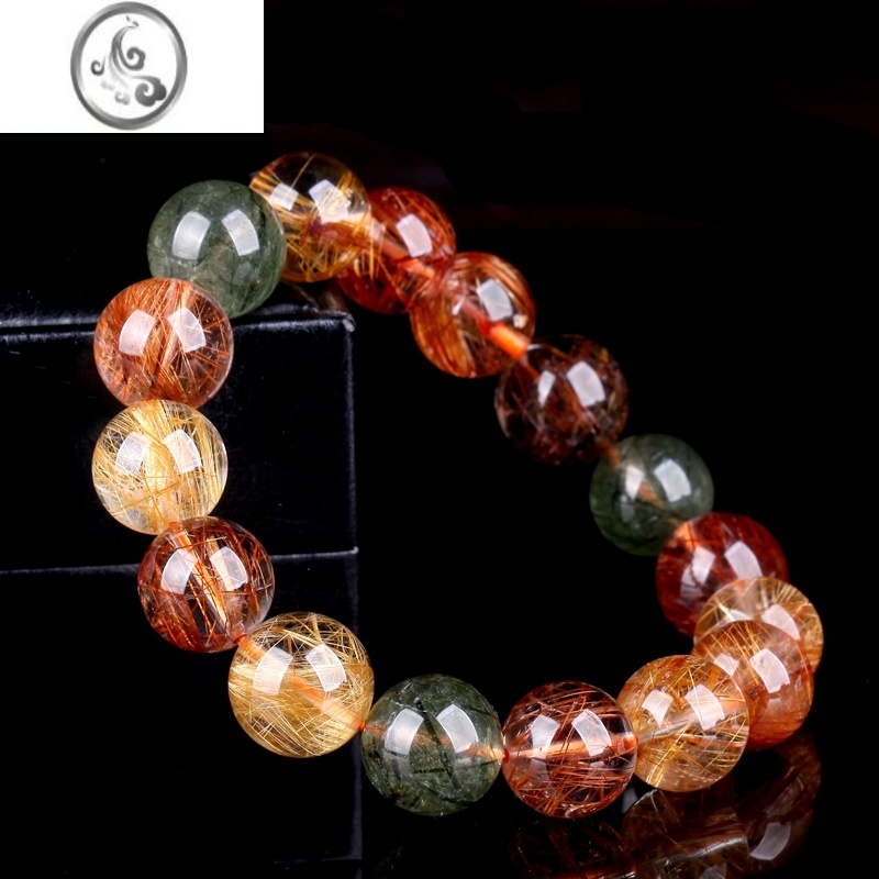 jimi福禄寿彩发晶手链女红铜金钛晶彩色绿发晶财富事业顺旺水晶男手串