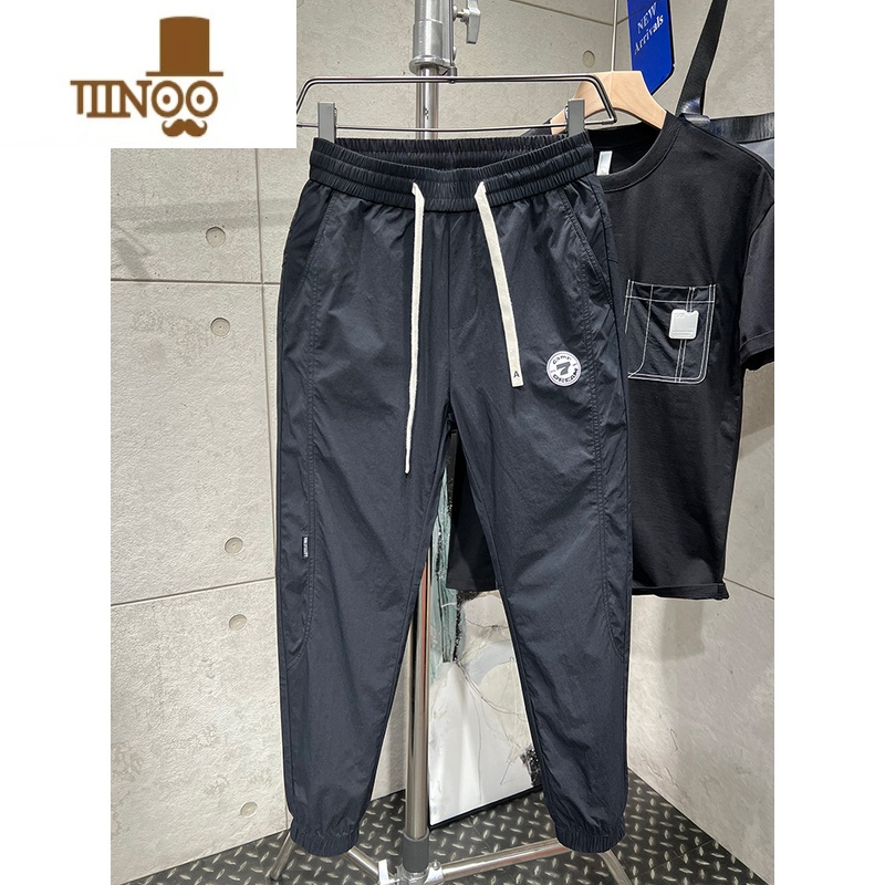 YANXU潮牌男士薄款速干裤时尚休闲裤子夏款九分束脚运动裤百搭小脚裤男高清大图