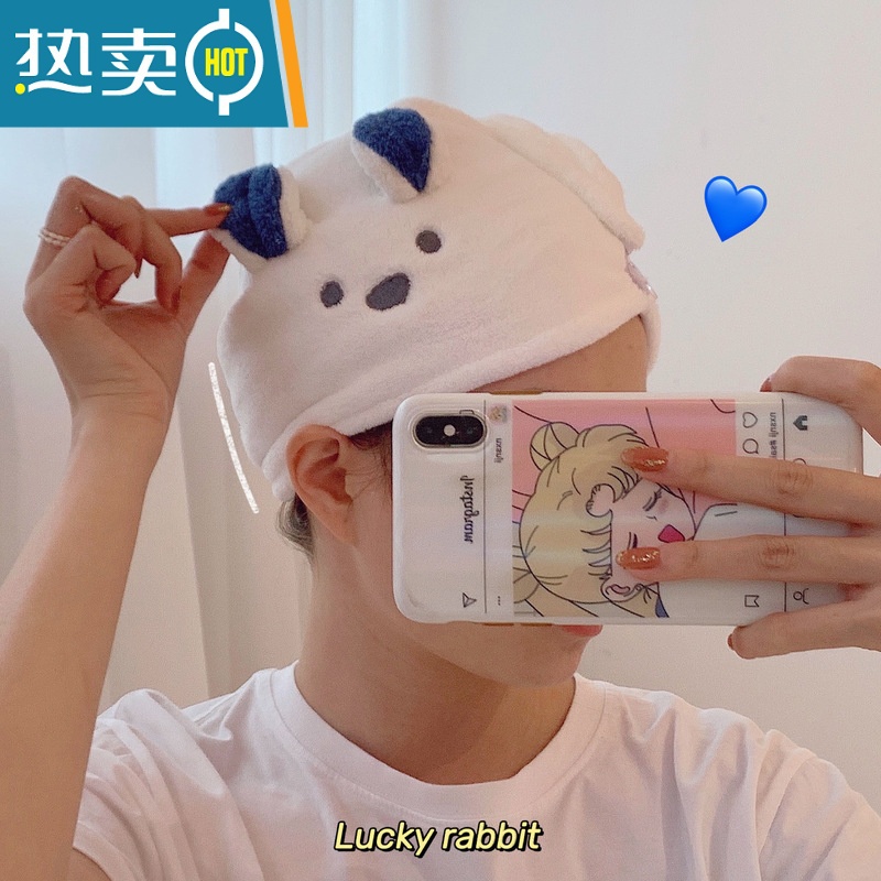 敬平少女心放映室 刺绣干发帽 吸水速干毛巾女擦头发洗头干发巾包头巾 灰色耳朵干发帽高清大图