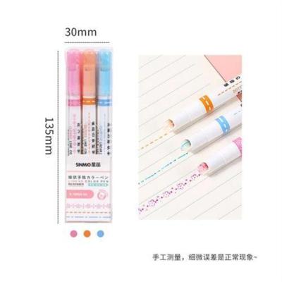 [虚线+破线+花型]3 支装 0.28mm 花型轮廓笔曲线笔荧光笔标记笔细波浪线型笔学生用记号笔彩色笔