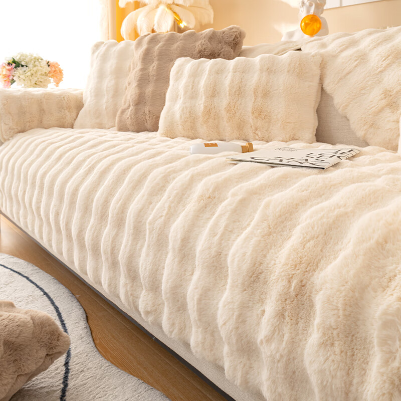 幸福派 冬季毛绒沙发垫套装防滑沙发坐垫子123组合秋冬季兔毛绒沙发垫布艺简约北欧风沙发套罩巾沙发贵妃支持定制飘窗垫高清大图