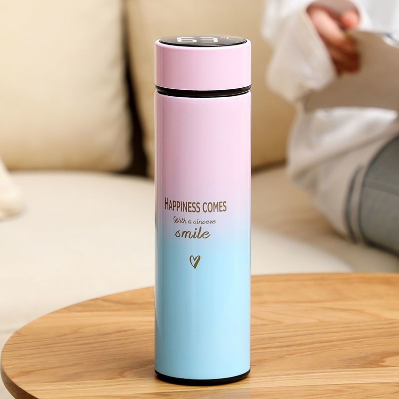 渐变粉蓝480ml(智能测温)|智能测温保温杯男女士学生简约便携商务定制礼品水杯子