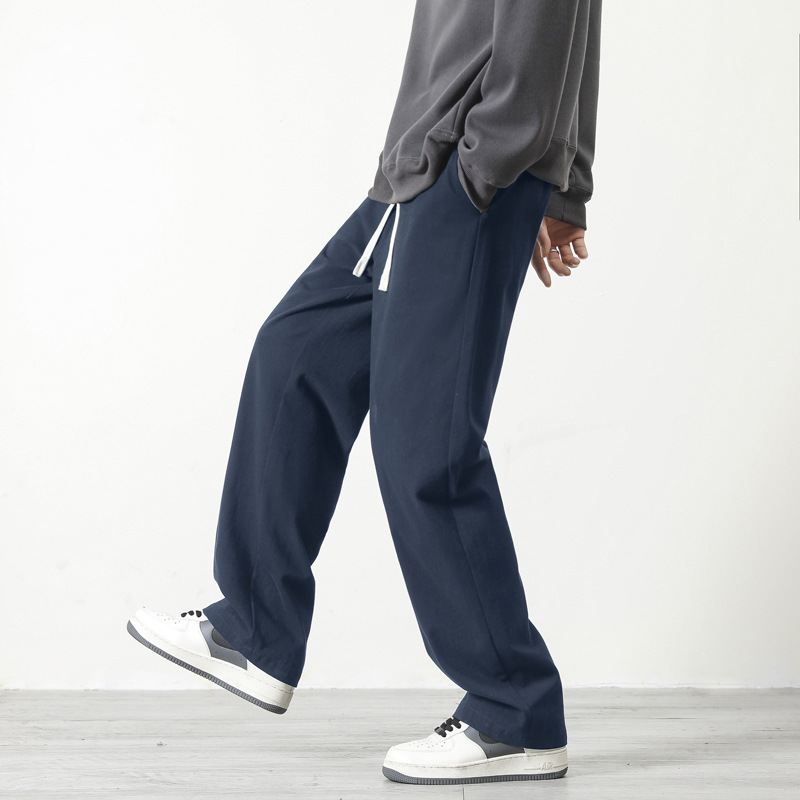 七色可选男裤秋冬休闲显瘦高街宽松垂感抽绳青年流行潮牌纯棉裤子高清大图