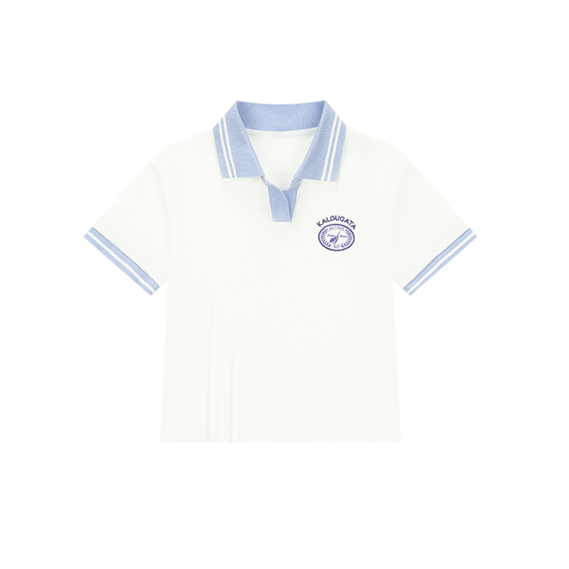 361°POLO衫运动T恤女新款短款修身上衣翻领透气短T袖女款 S 奶糖白/兰紫
