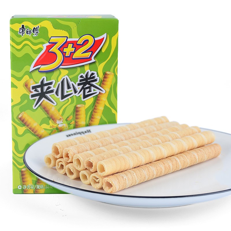 康师傅32夹心卷蛋卷香草牛奶味巧克力味办公室儿童零食品55g4盒巧克力