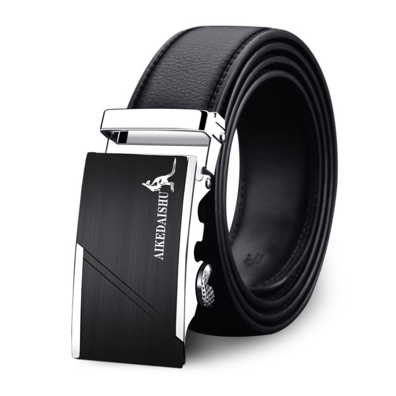 袋鼠男士皮带真皮自动扣腰带中青年商务休闲牛皮裤带