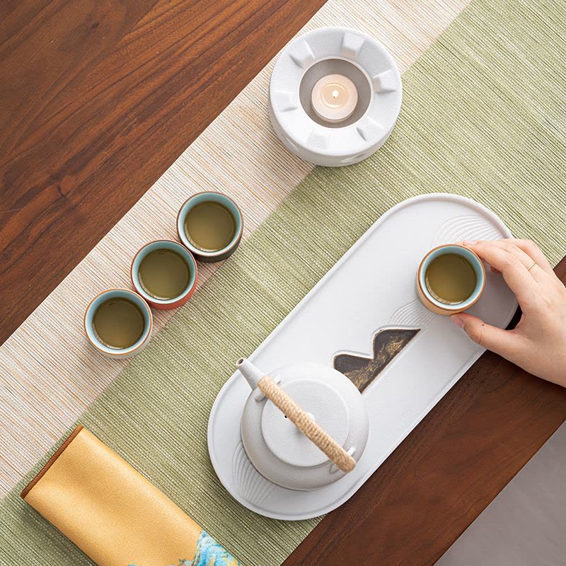 苏氏陶瓷(SUSHI CERAMICS)手绘釉画彩千里江山四色杯温茶套装干泡盘雅白文创伴手礼套组图片
