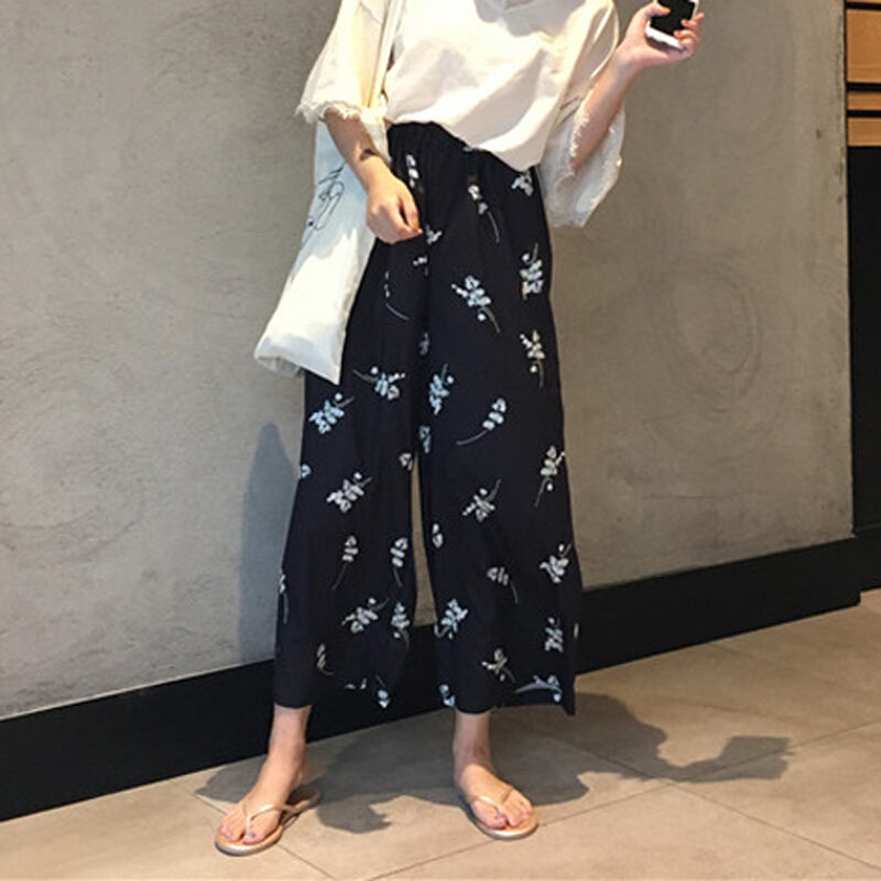 春夏女装韩版小清新高腰阔腿裤宽松显瘦休闲裤九分裤直筒裤长裤 图片色 均码