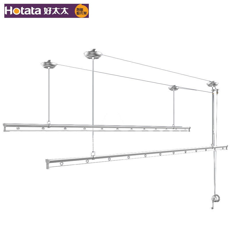 好太太（HOTATA）手摇晾衣架GW-6201A阳台室内晒衣架双杆晾衣杆加厚304不锈钢