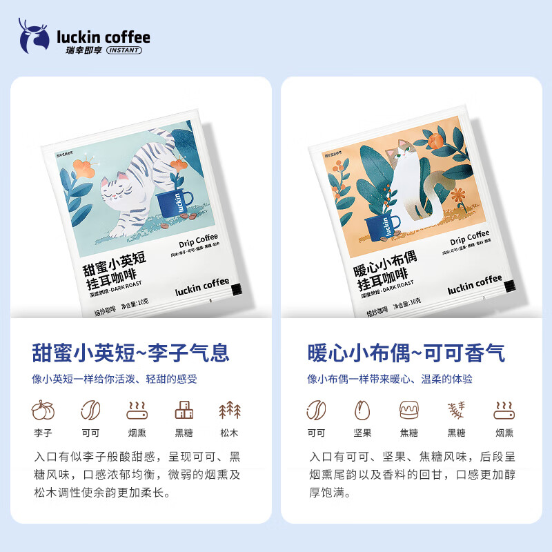 瑞幸咖啡 吸猫2.0挂耳咖啡风味囤货混合装72袋高清大图