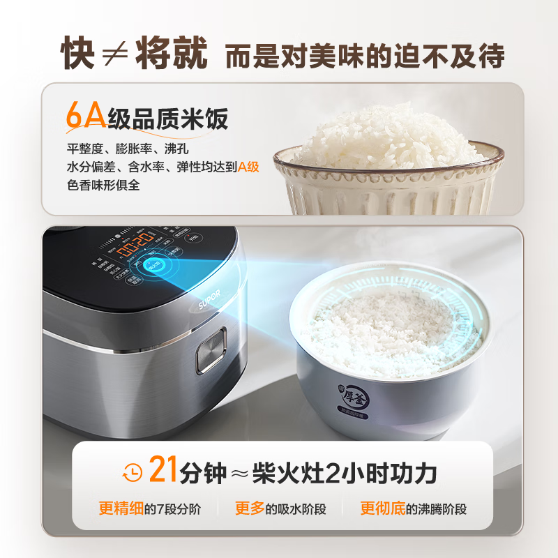苏泊尔(SUPOR)电饭煲电饭锅4L容量琉瓷内胆新一代小快Max家用煮饭锅一键柴火饭陶瓷不粘耐磨智能微压 F40X71高清大图