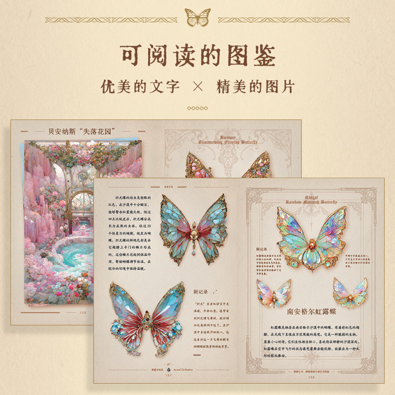 蝴蝶之书 蜉蝣解语口袋艺术图鉴 [正版]亲签+光栅卡蝴蝶之书 蜉蝣解语口袋艺术图鉴 白日臆想艺术画集幻想生物蝴蝶图鉴画册